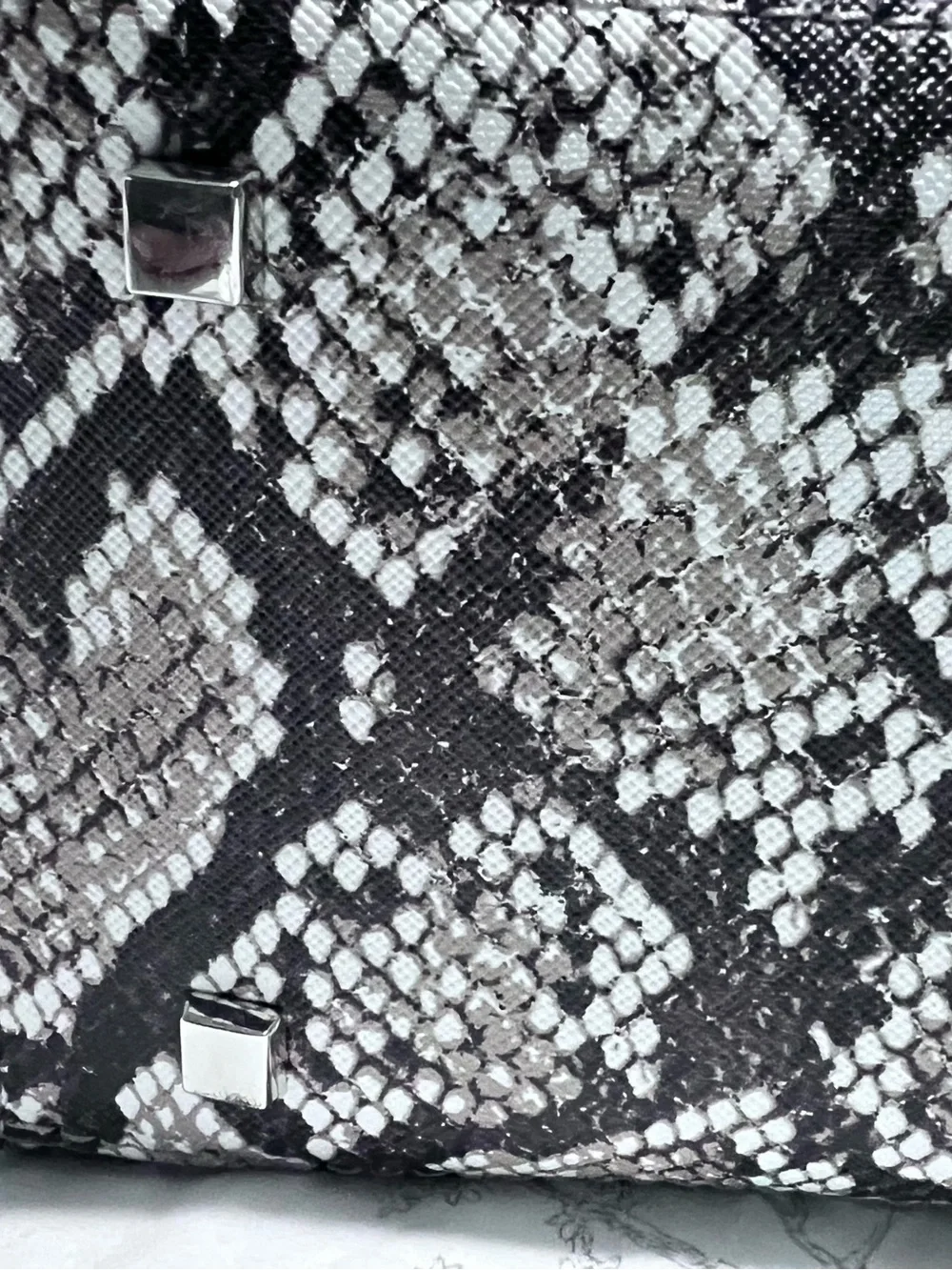 White House Black Market Black & White Snake-Print Ring Handle Clutch